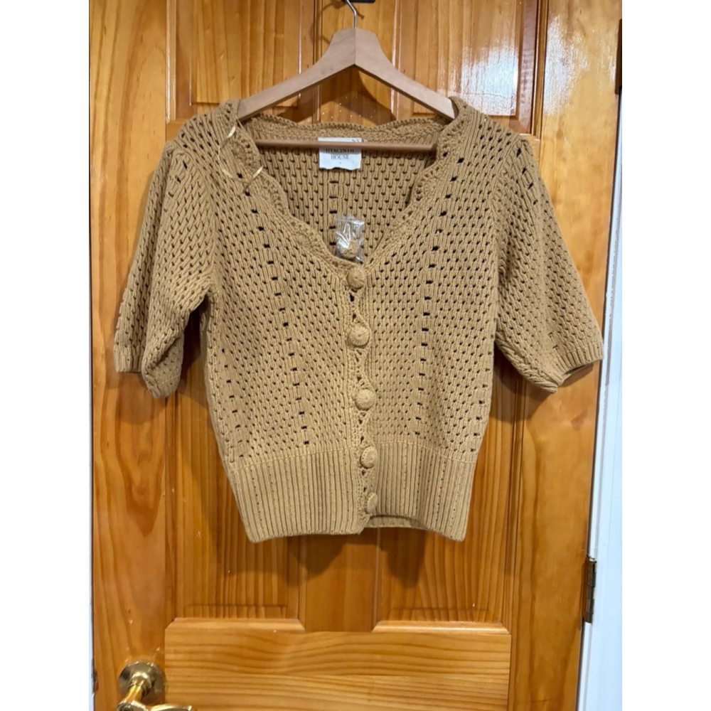NWOT HYACINTH HOUSE Tan Short Sleeve Alice Cardigan Size Small